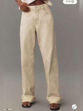 PILCRO ANTHROPOLOGIE cuffed oversized high-rise wide-leg jeans - size 28